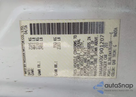 2016 Nissan Maxima 3.5 Sl from USA, damaged, VIN 1N4AA6AP2GC901207